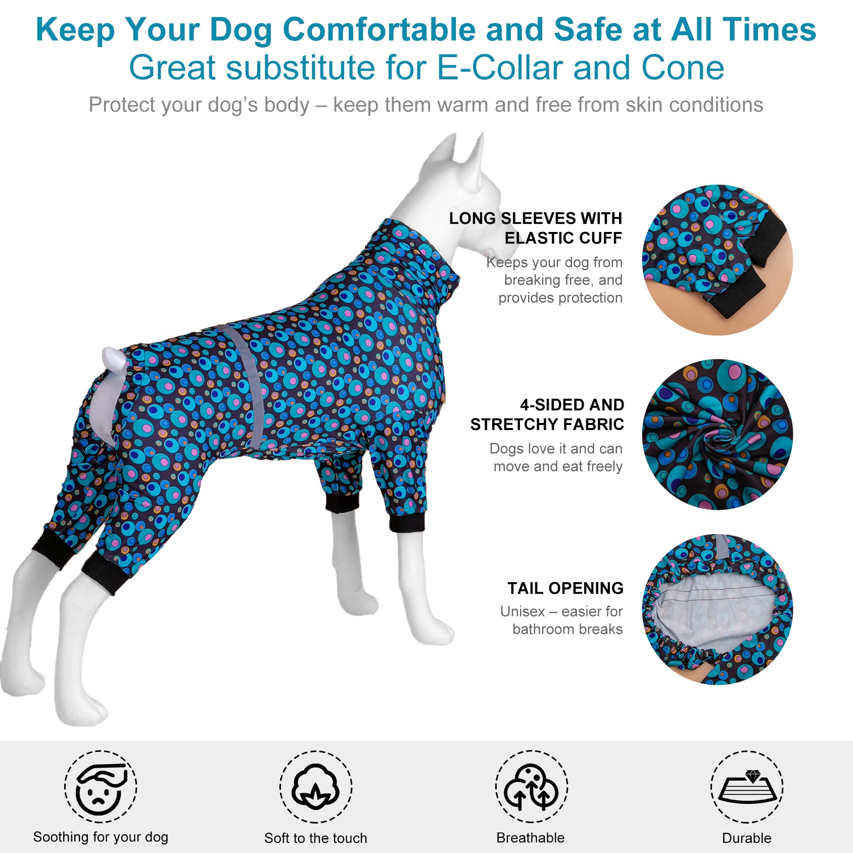 LovinPet PJS dog jumpsuit XL fit emphasizes soft fabric and simple on/off for large breeds