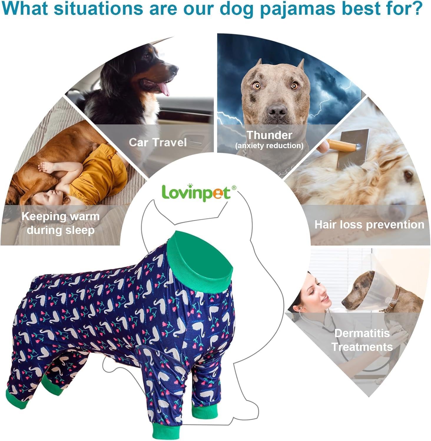 LovinPet post-surgery-recovery-dogs pajama design provides soft full-coverage