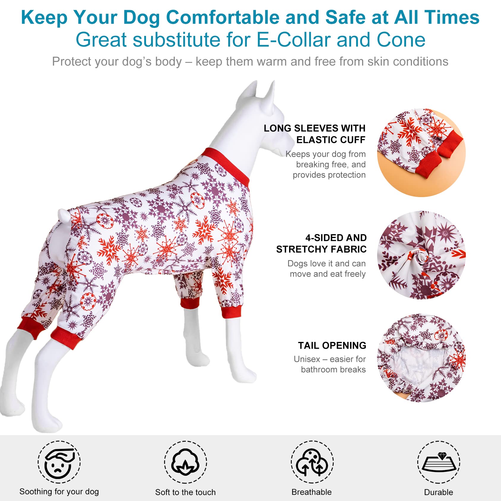 LovinPet recovery alternative cone-inspired pajama helps pets move, eat and lounge calmly.