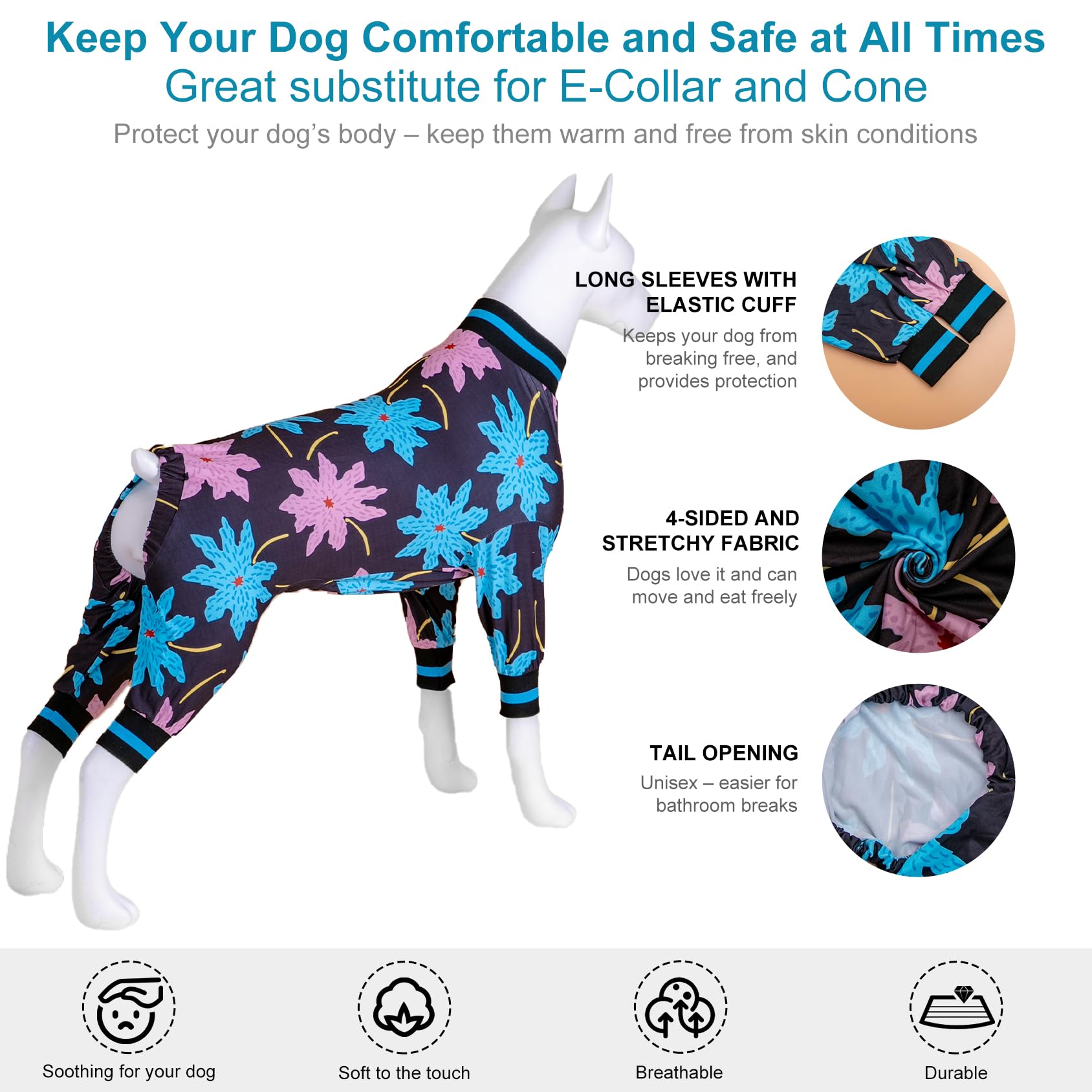 LovinPet recovery bodysuit easy-on-off design in action.