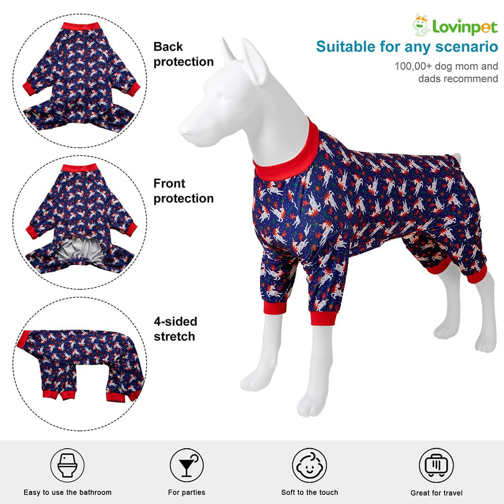 LovinPet recovery bodysuit navy unicorns print closeup detail