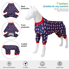 LovinPet recovery bodysuit navy unicorns print closeup detail