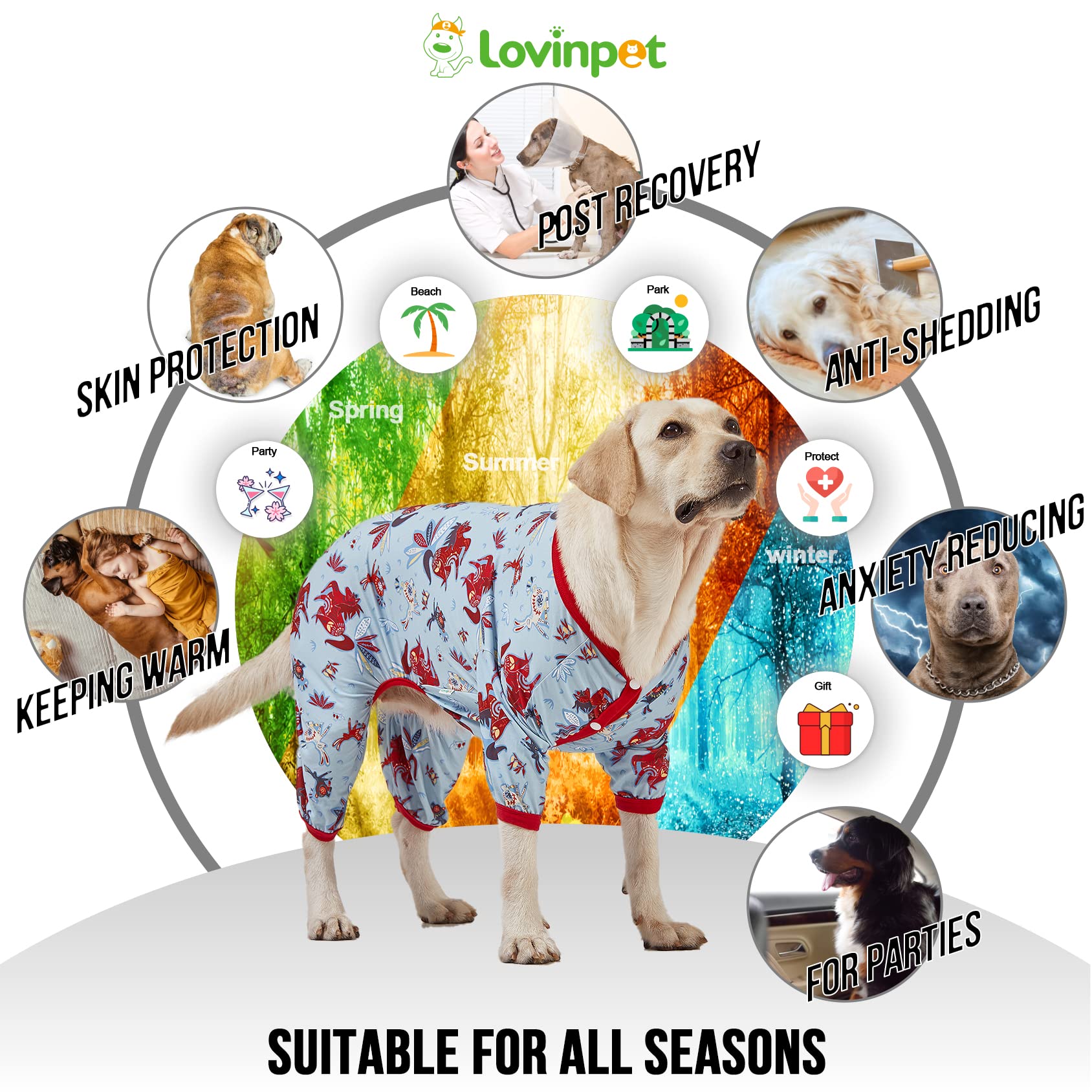 LovinPet recovery-friendly pajama offers gentle coverage during post-care.