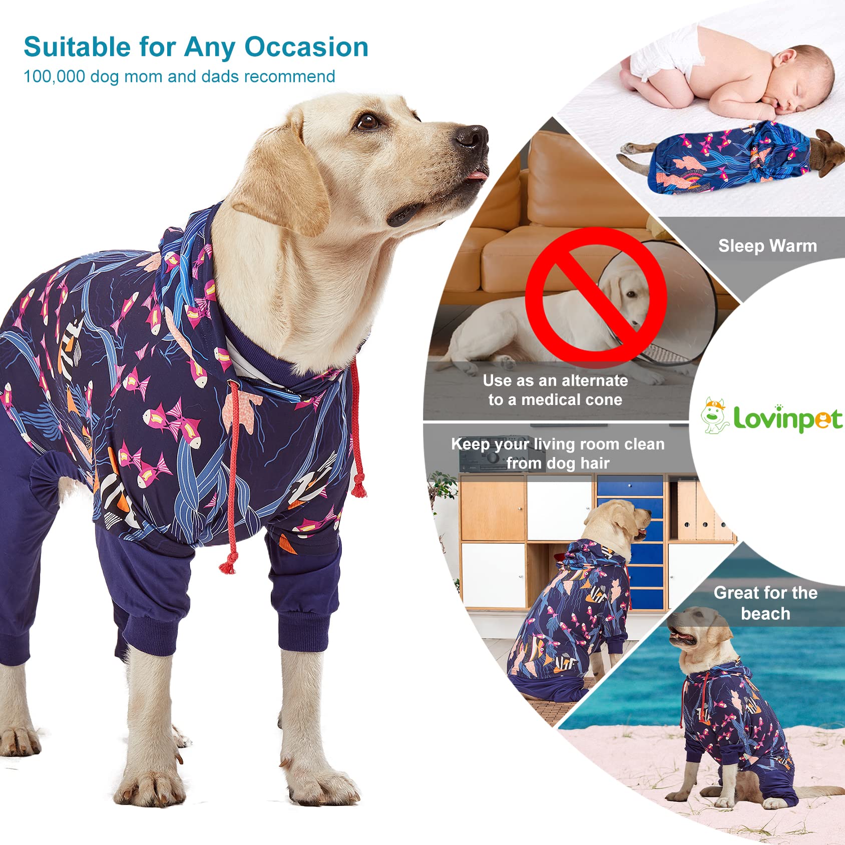 LovinPet two-piece design drawstring pjs showcases seascape navy print with adjustable fit.