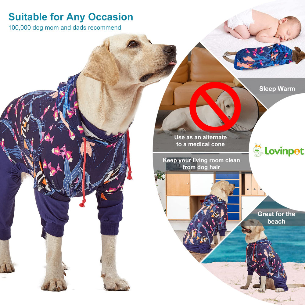 LovinPet two-piece design drawstring pjs showcases seascape navy print with adjustable fit.