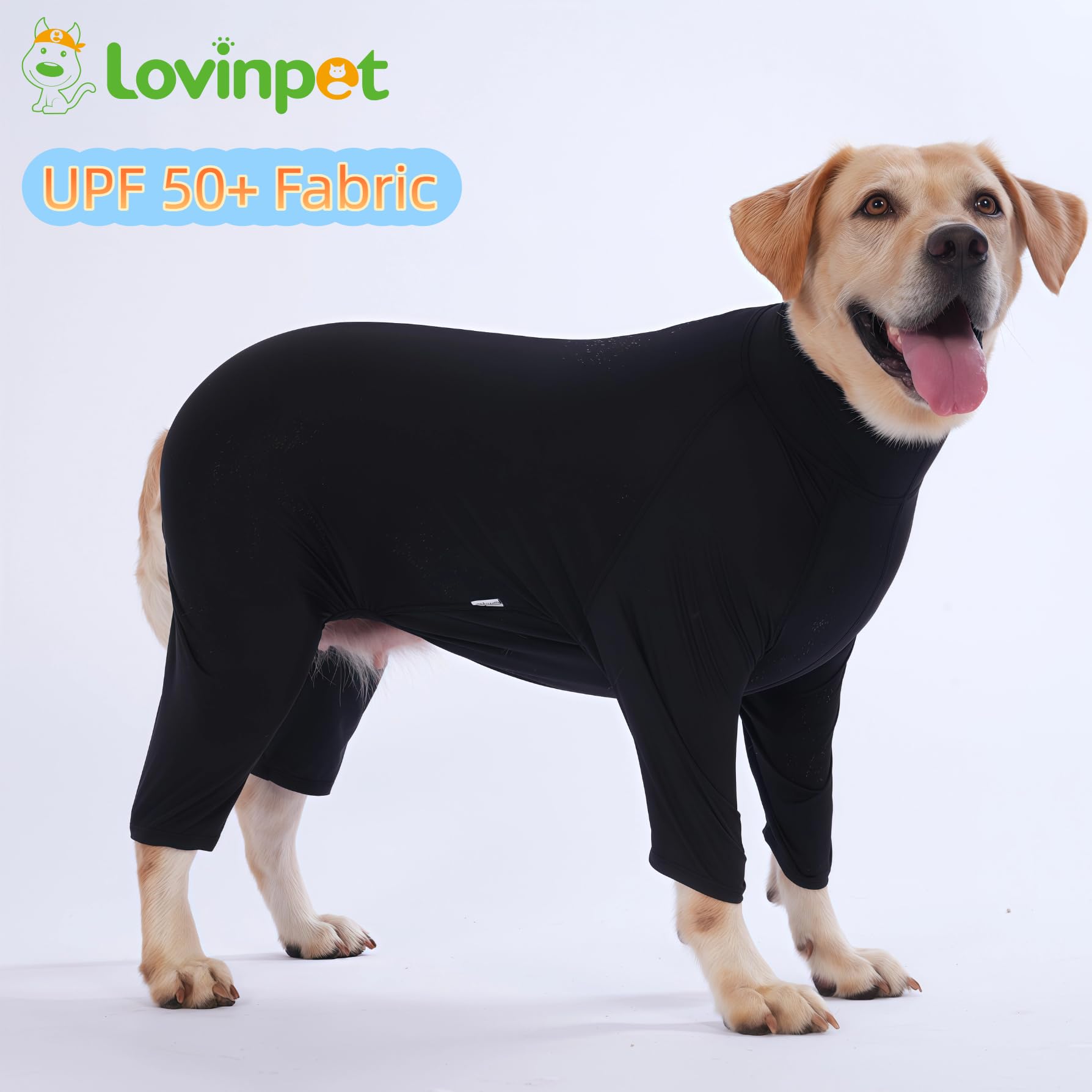 LovinPet UPF50+ dog shirt fabric close-up shows anti-static nylon reducing indoor shedding.