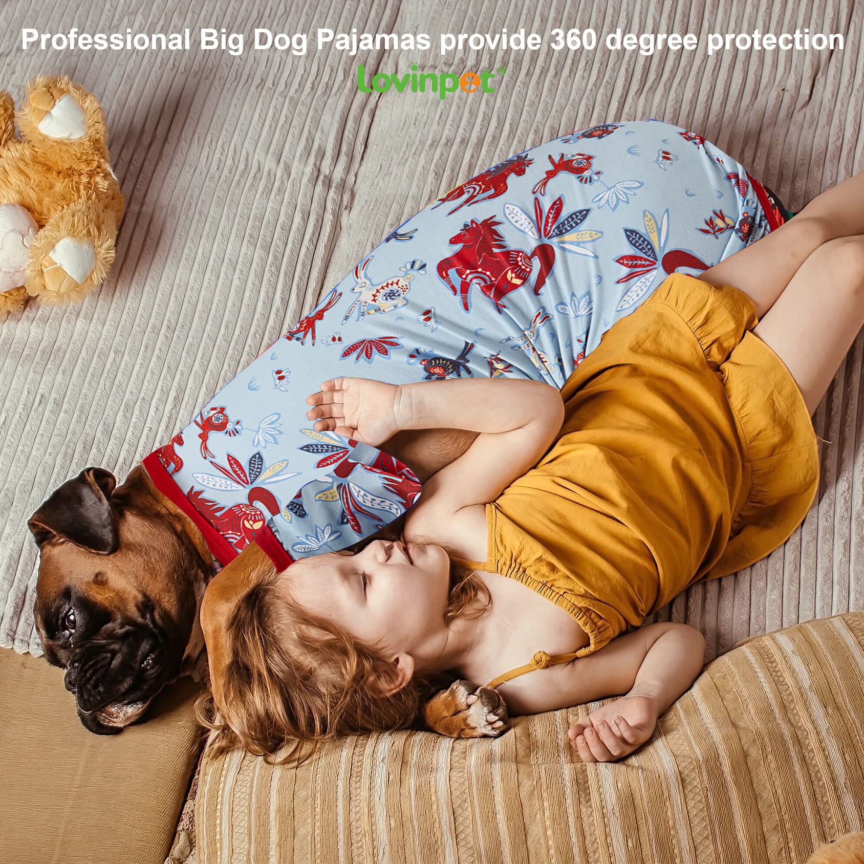 LovinPet XL dog pajamas sized for extra-large breeds.