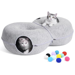 LovIntry 8-shaped cat tunnel bed front view highlighting spacious play area for cats.