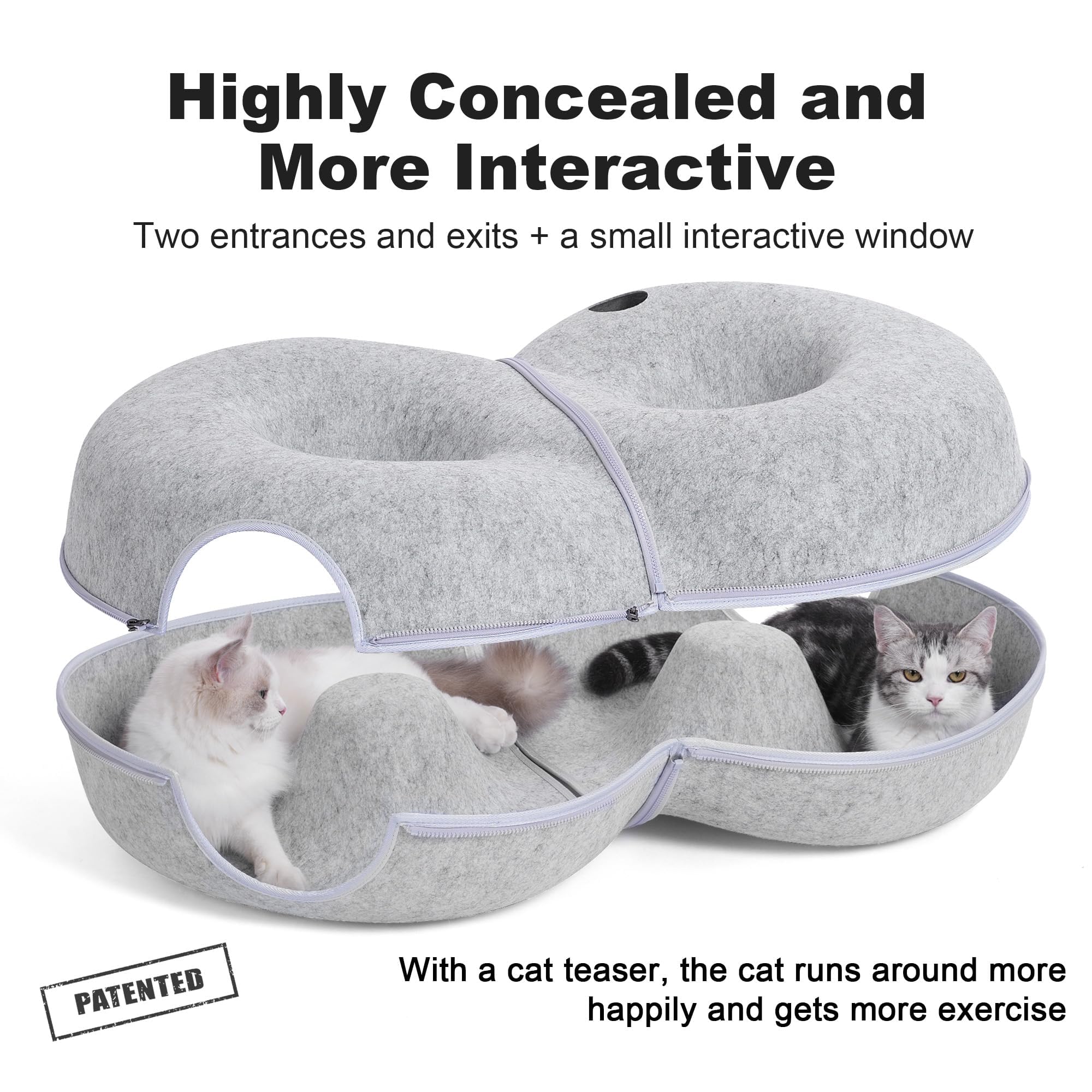 LovIntry 8-shaped tunnel interior shows double-column design for hiding and napping.