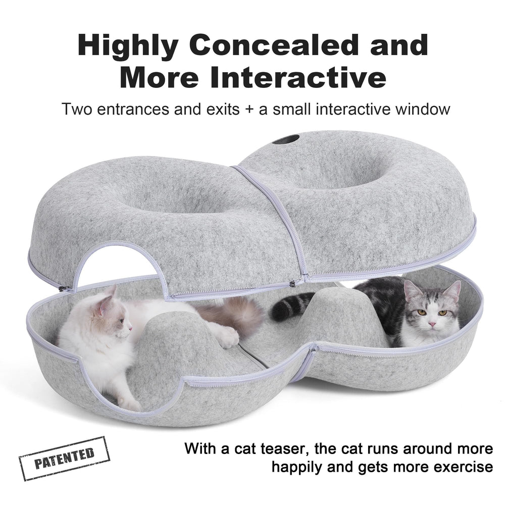 LovIntry 8-shaped tunnel interior shows double-column design for hiding and napping.