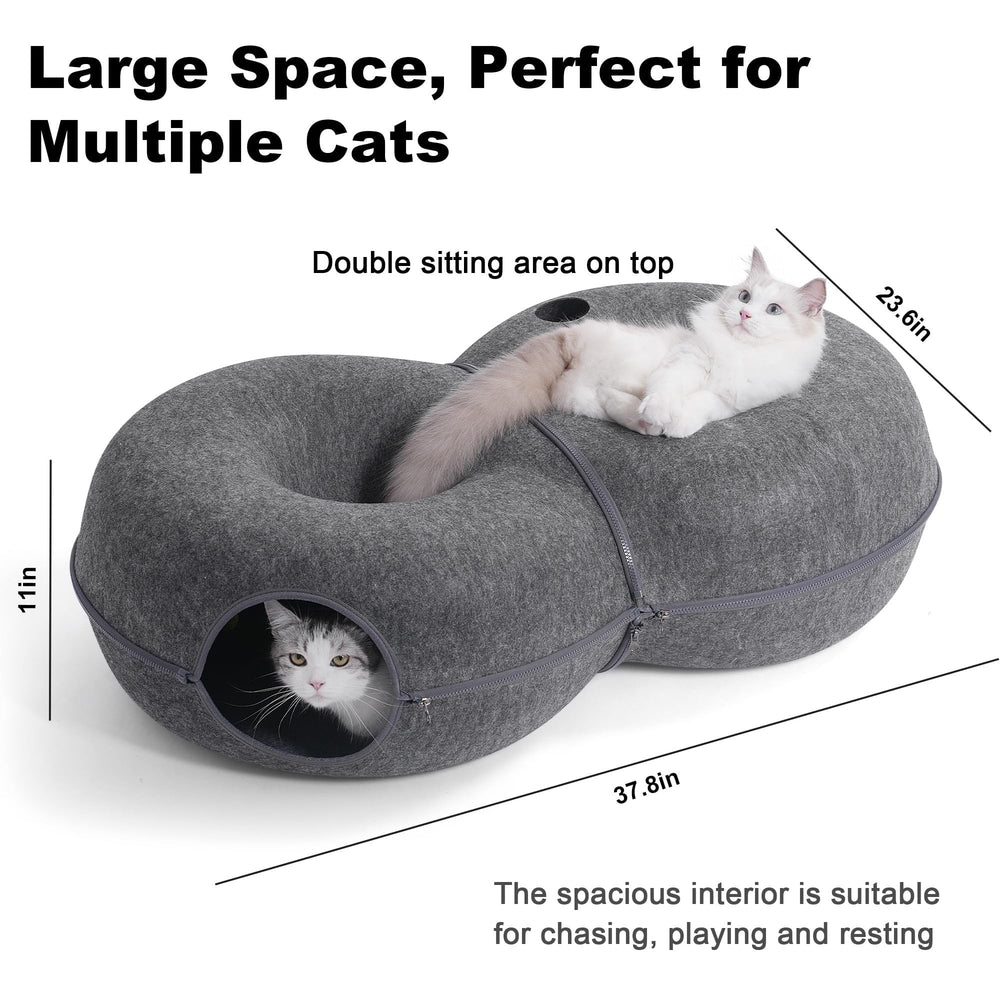 LovIntry 8-shaped cat tunnel bed interior view showcasing spacious enclosure for lounging.