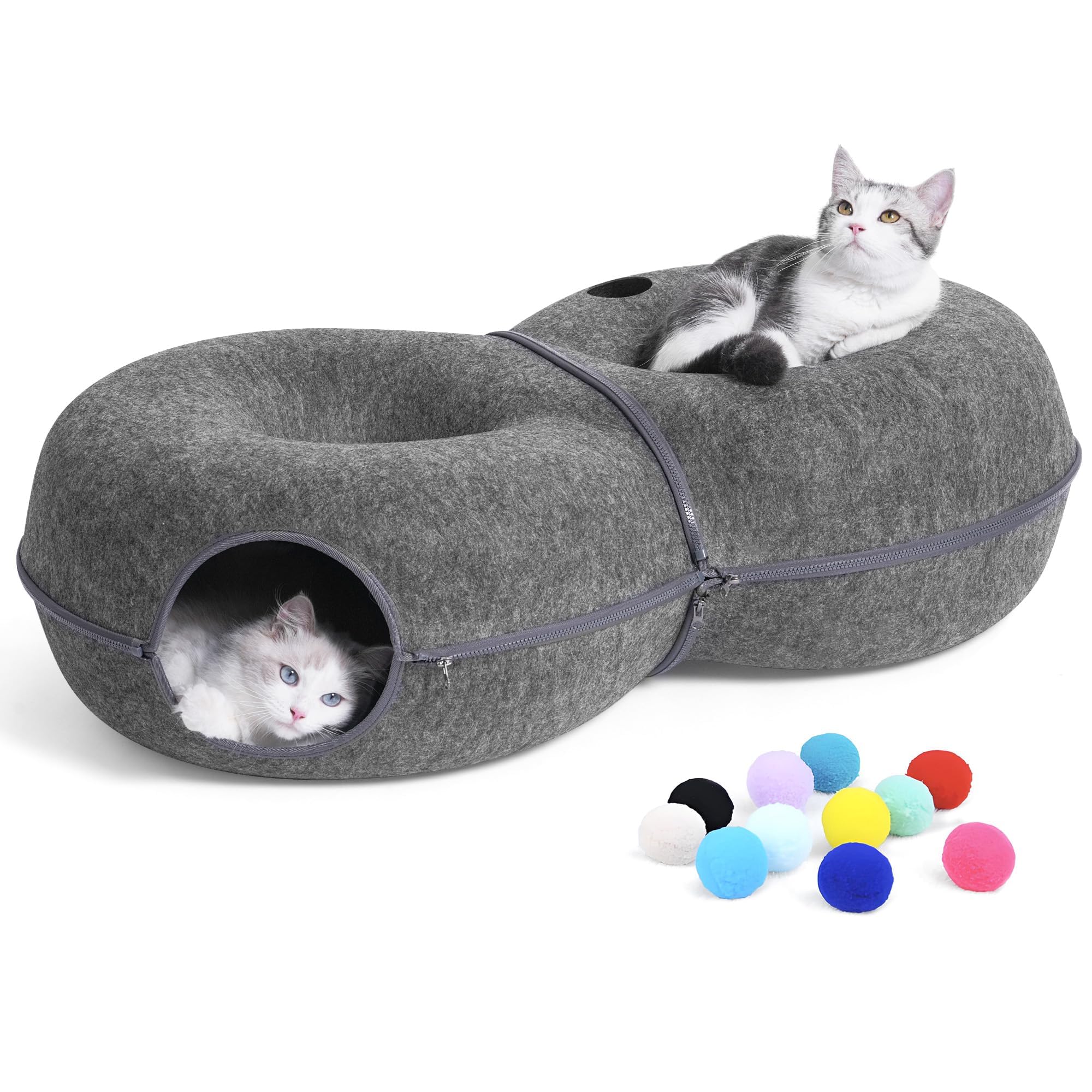 LovIntry 8-shaped cat tunnel bed top view showing dual resting areas for quiet naps.