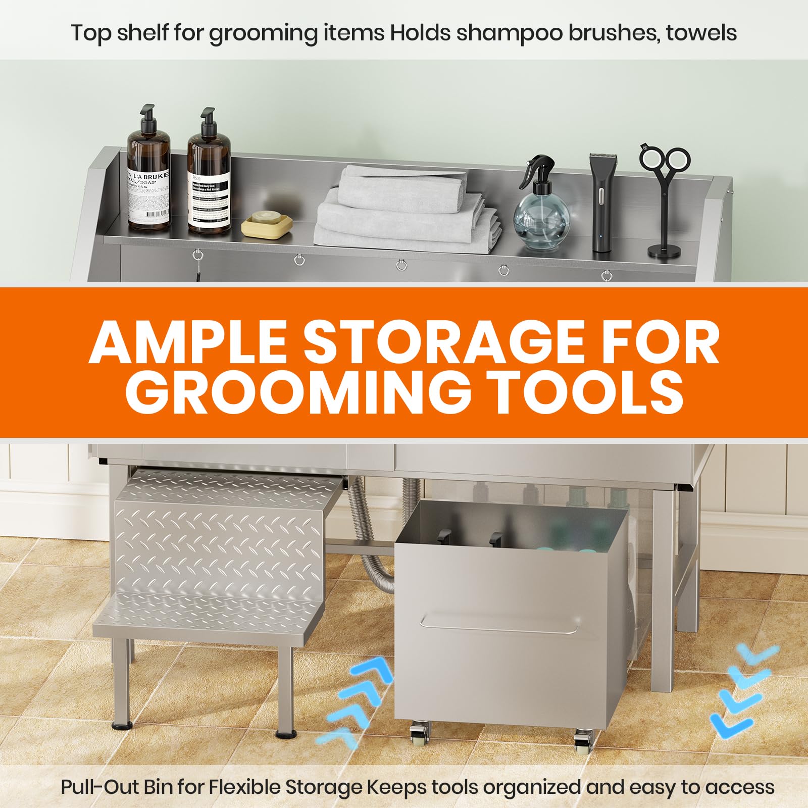 LOVMOR 50in dog washing station storage bin keeps grooming tools organized
