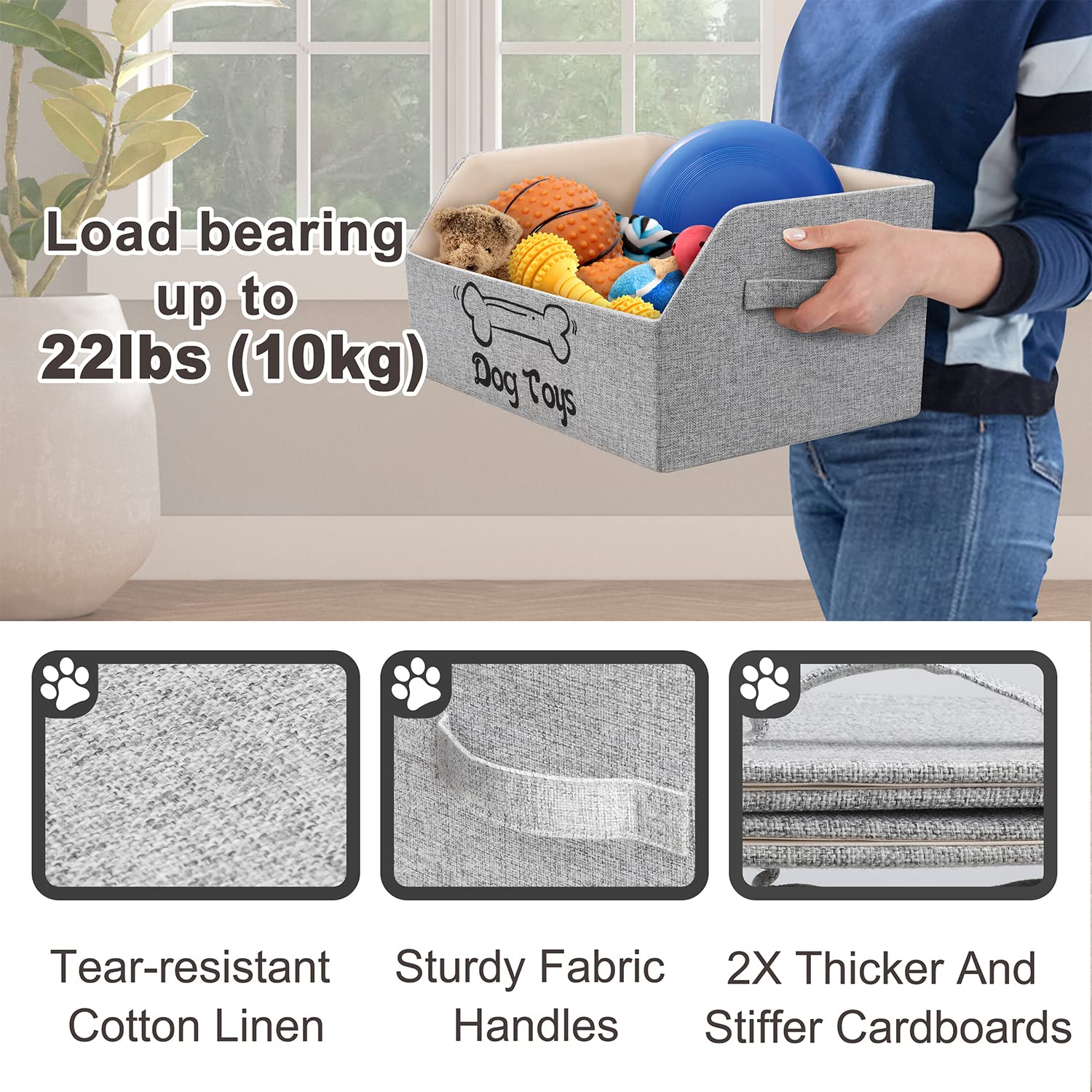 LOVSTORAGE 2X Thicker Large Dog Toy Box dimensions 19.7in long for spacious storage