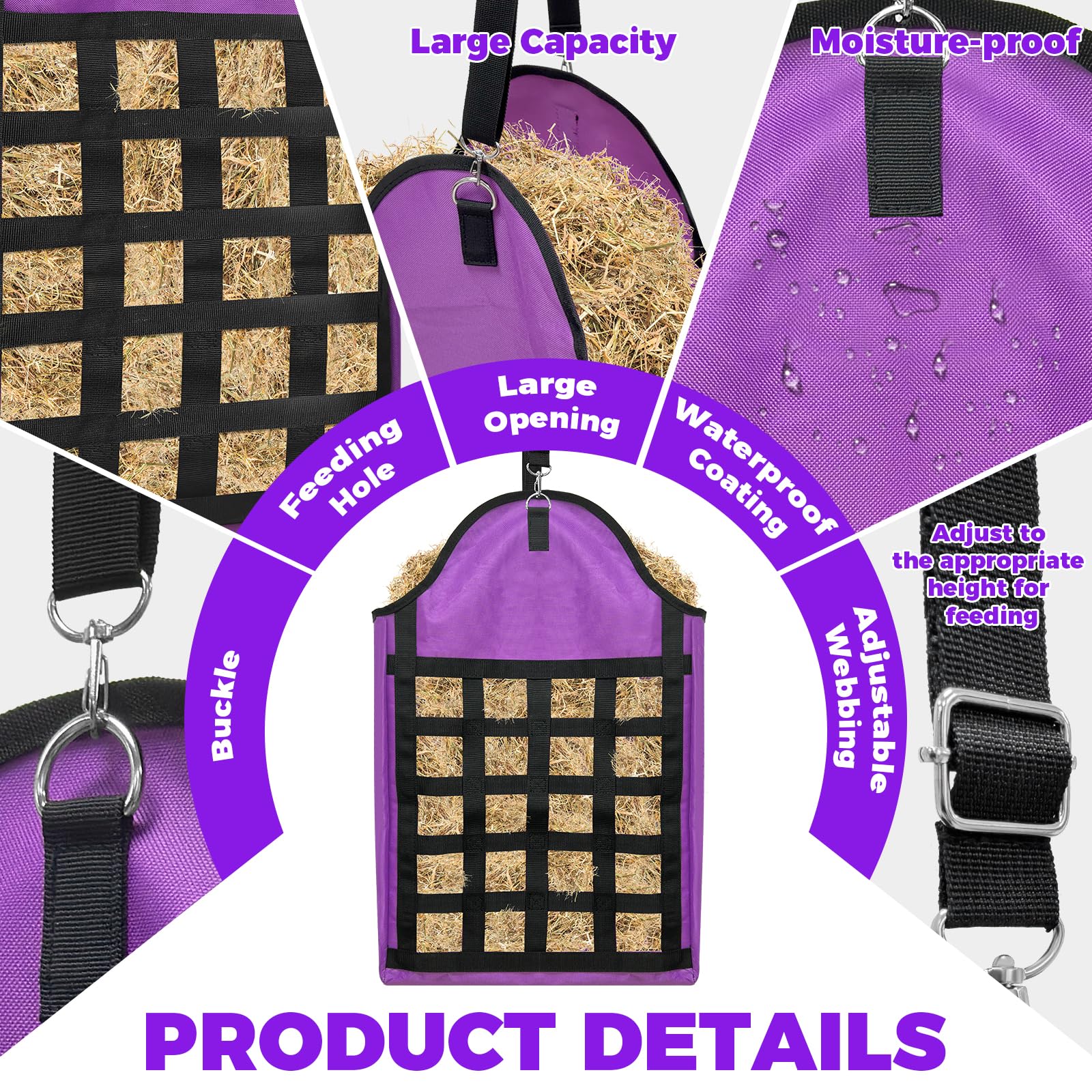 Loyala Hay Bag offers moderate capacity for convenient hay storage.