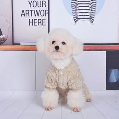 Loyanyy plush dog pajamas elastic waist demonstrating flexible, snug fit.