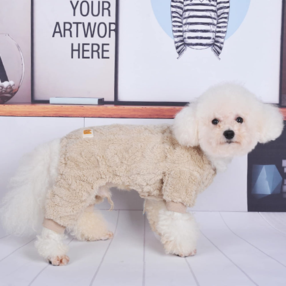 Loyanyy plush dog pajamas closeup fleece texture showing soft warmth.