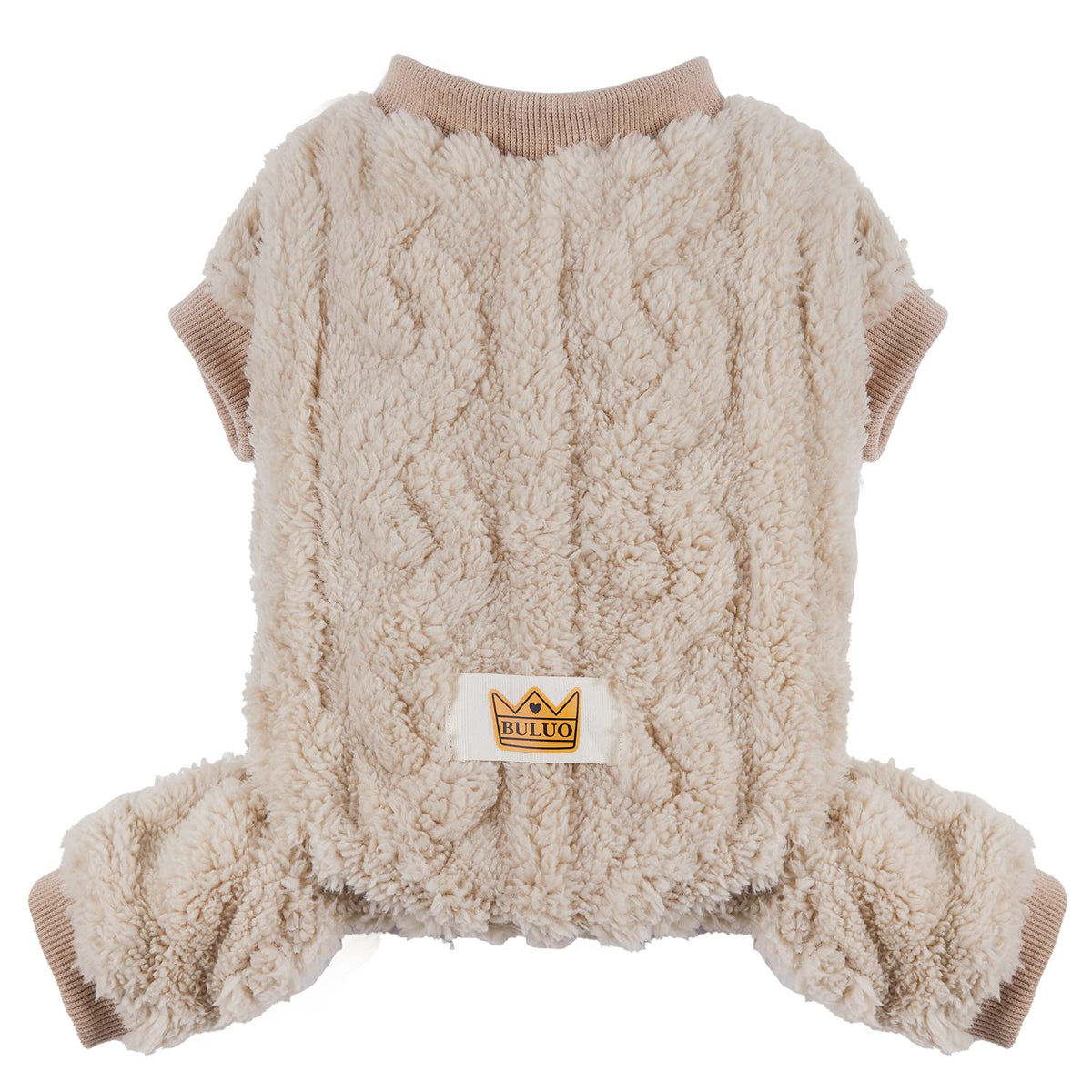 Loyanyy plush dog pajamas on a small beige dog for warm winter wear.