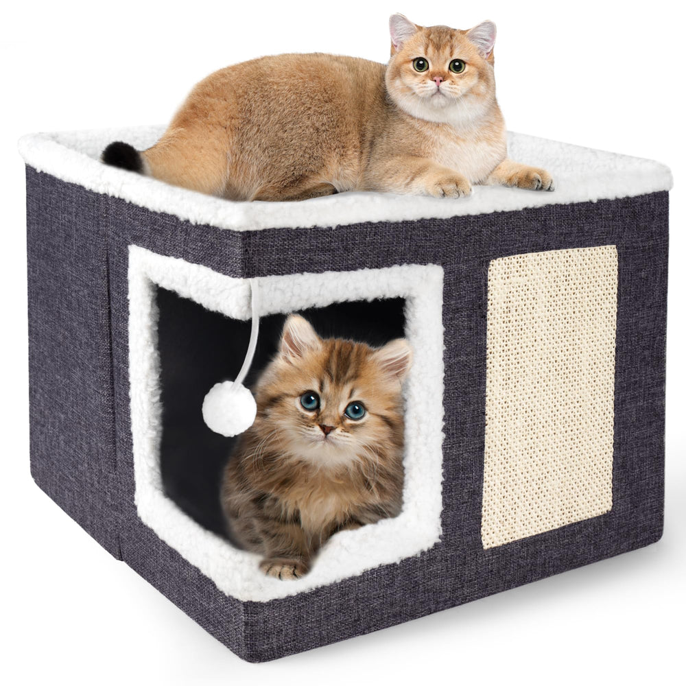 Loyareal cat house large bed upper level provides cozy private sleep space.