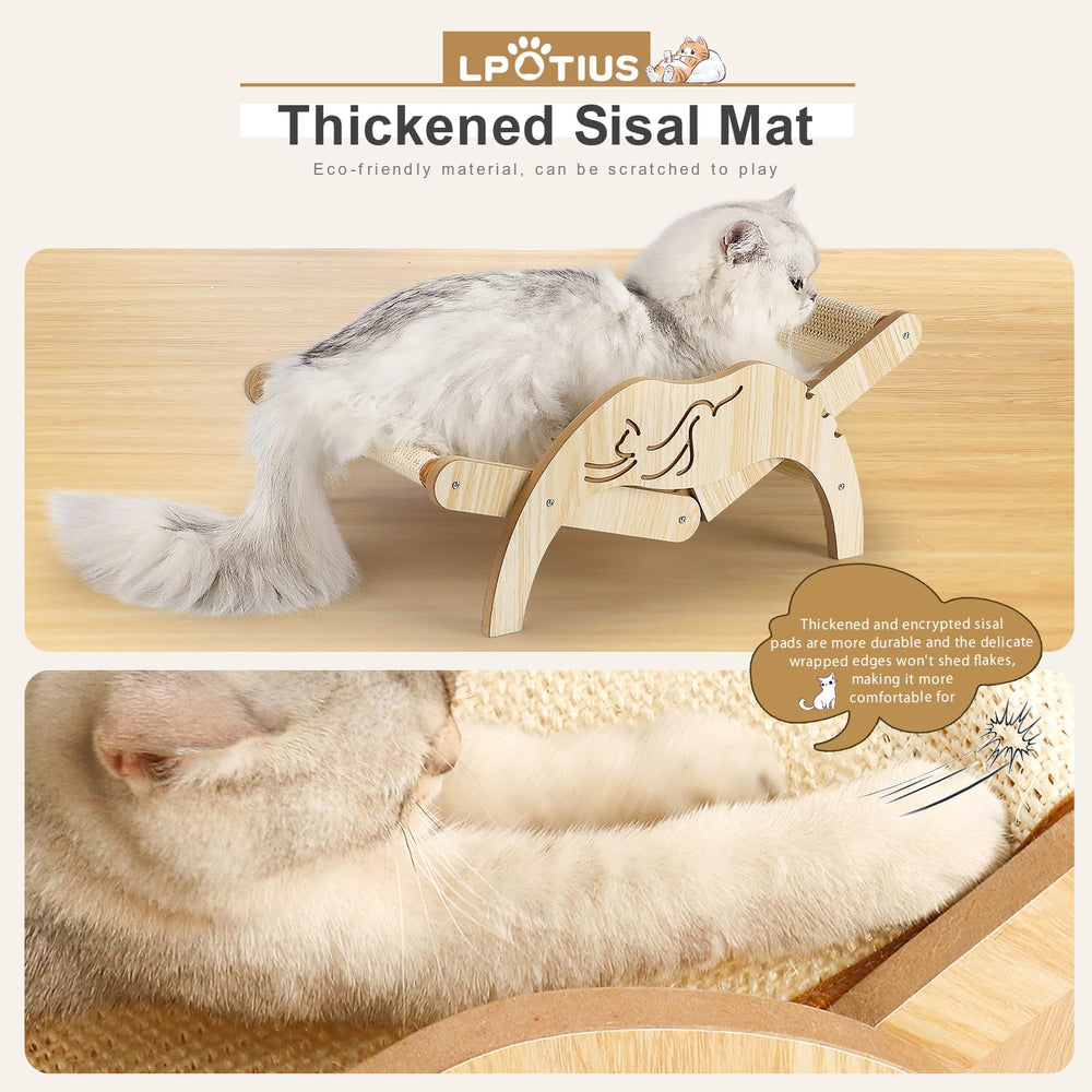 LPOTIUS sisal scratcher mat provides durable, non-toxic play and furniture protection.