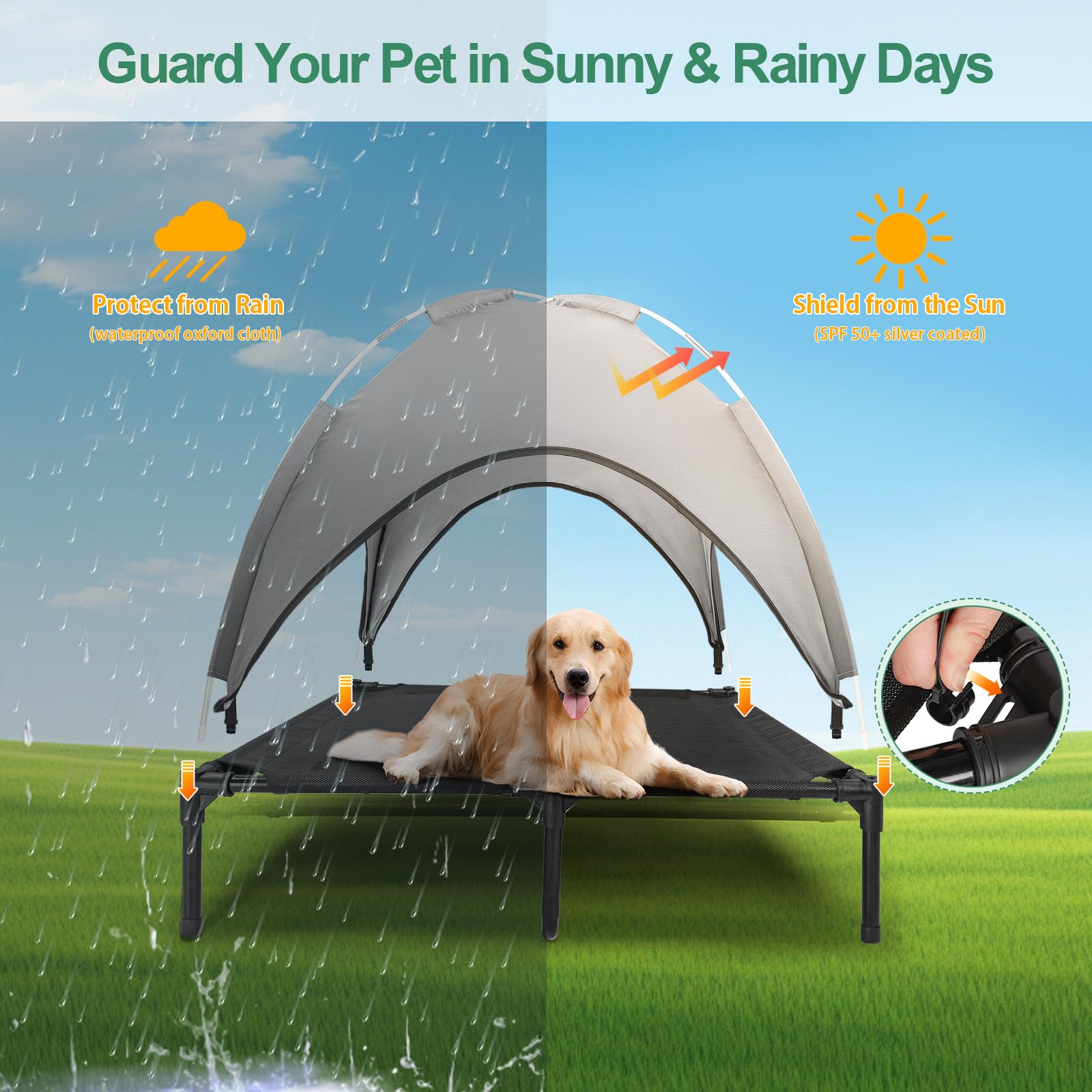 LPOTIUS canopy is waterproof and UV-resistant for all-weather use.