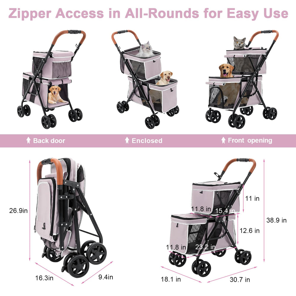 LPOTIUS Double Pet Stroller breathable mesh window for ventilation and insect protection