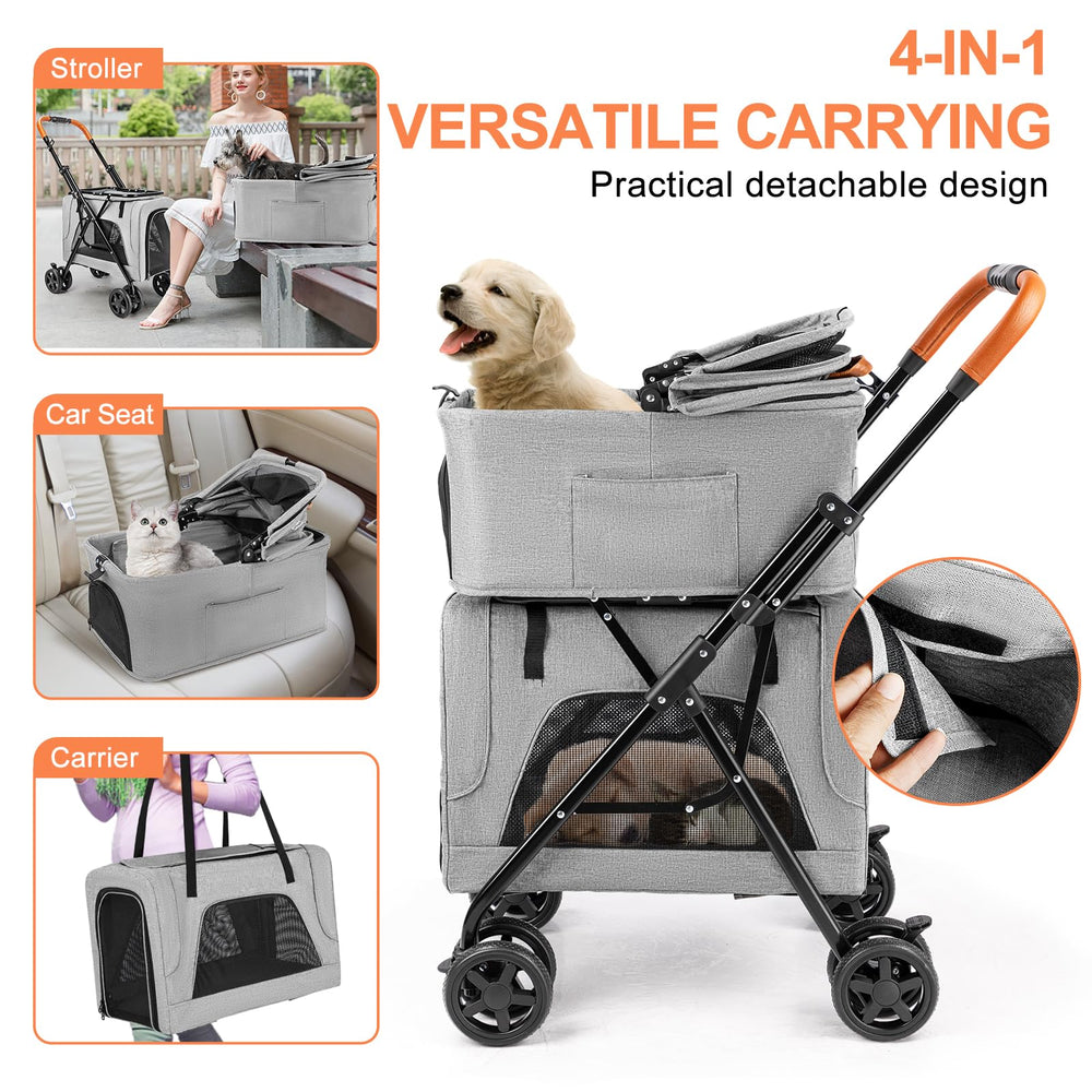 LPOTIUS double-pet-stroller-durable-steel-frame highlights sturdy support for daily walks