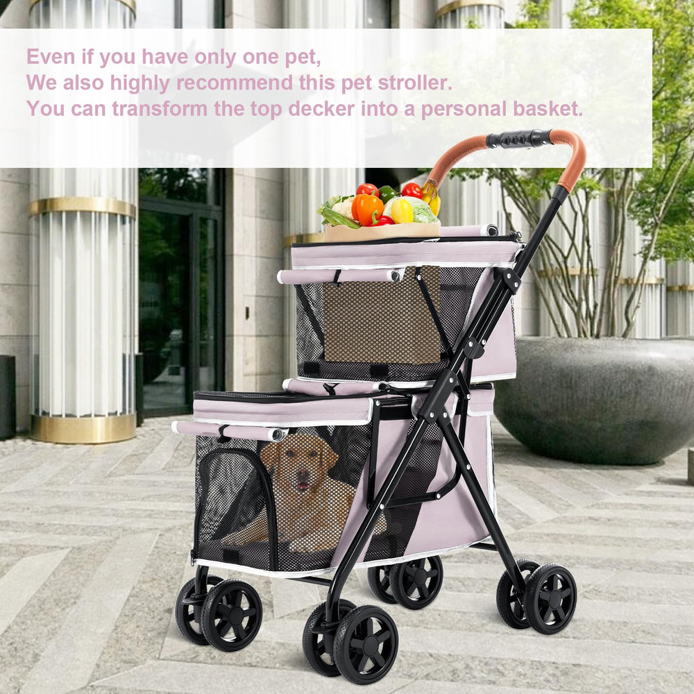 LPOTIUS Double Pet Stroller folded-compact for convenient storage