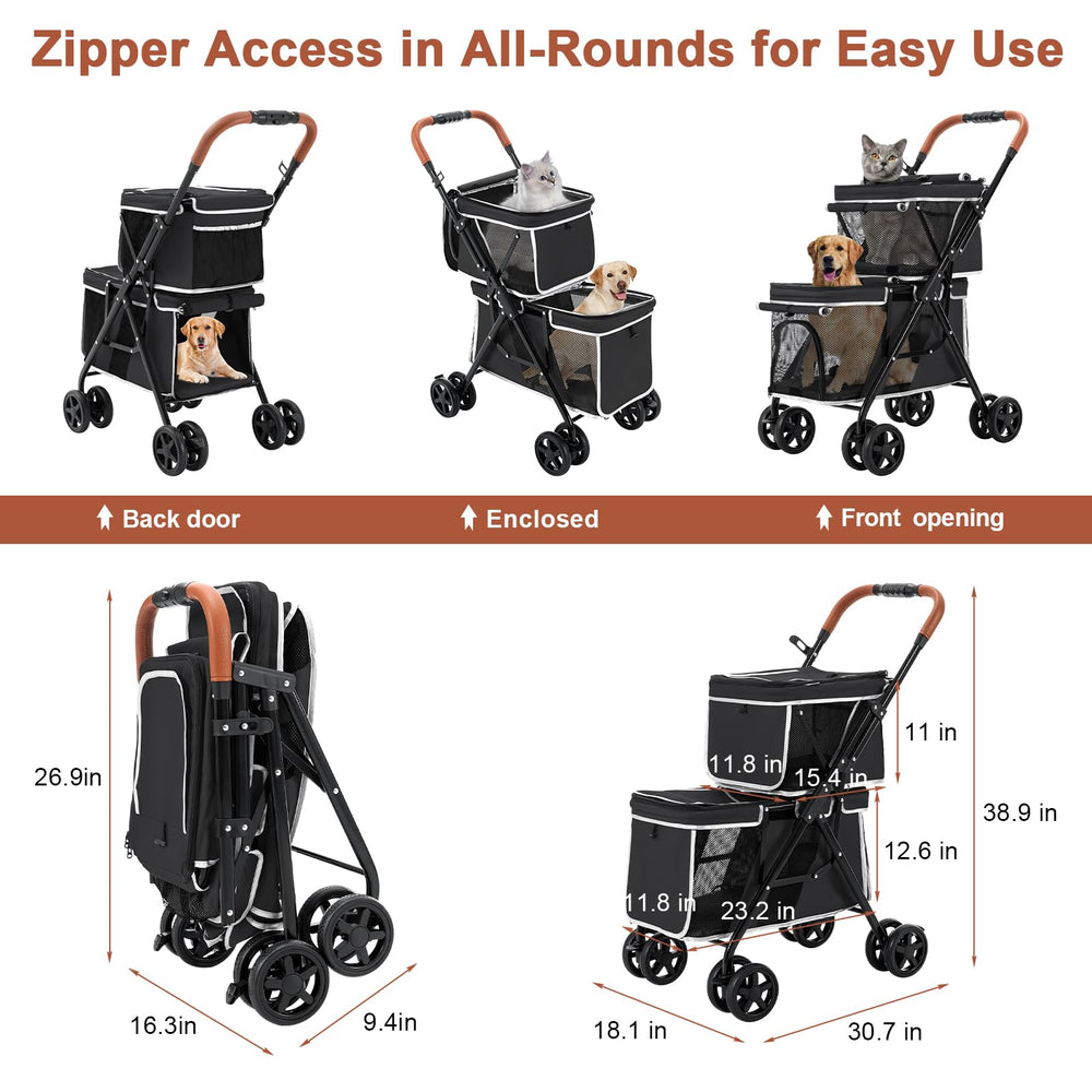 LPOTIUS double pet stroller folded compactly for easy storage and travel