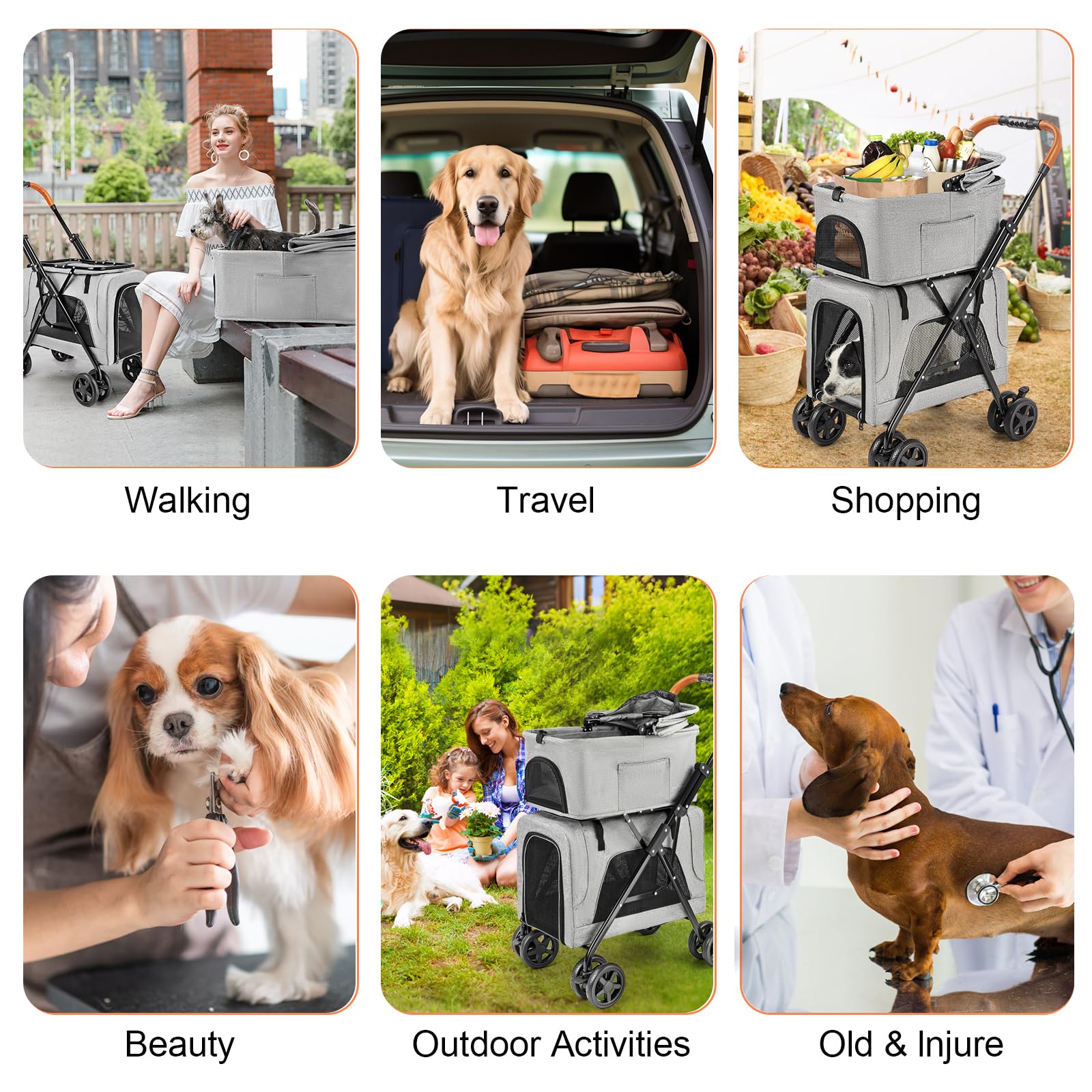 LPOTIUS double-pet-stroller-folding demonstrates quick storage after outings