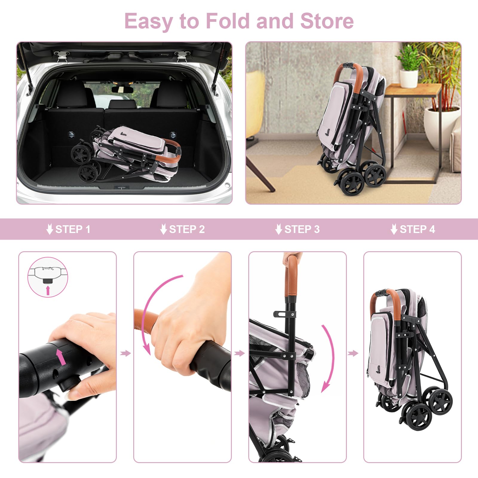 LPOTIUS Double Pet Stroller front angled view highlighting easy access and visibility