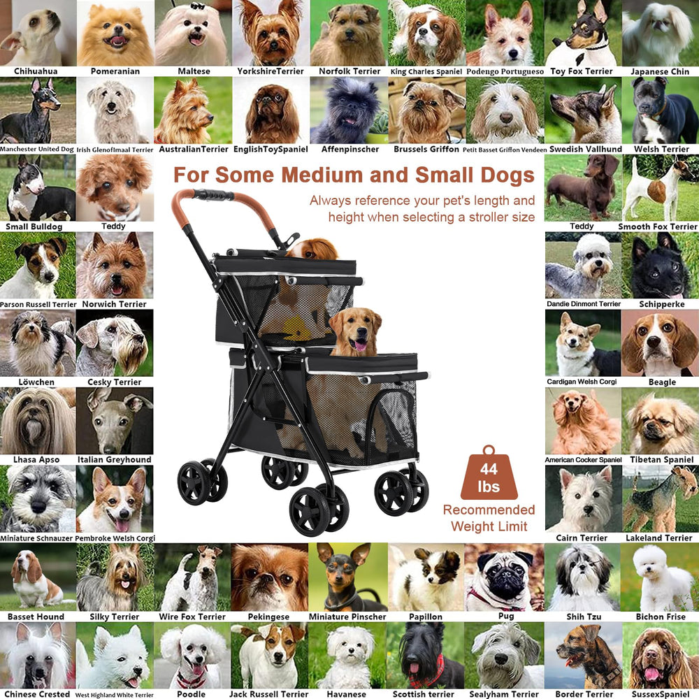 LPOTIUS double stroller in use at the park with two pets