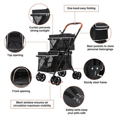 LPOTIUS stroller interior shows two seats for pets to sit or lie down