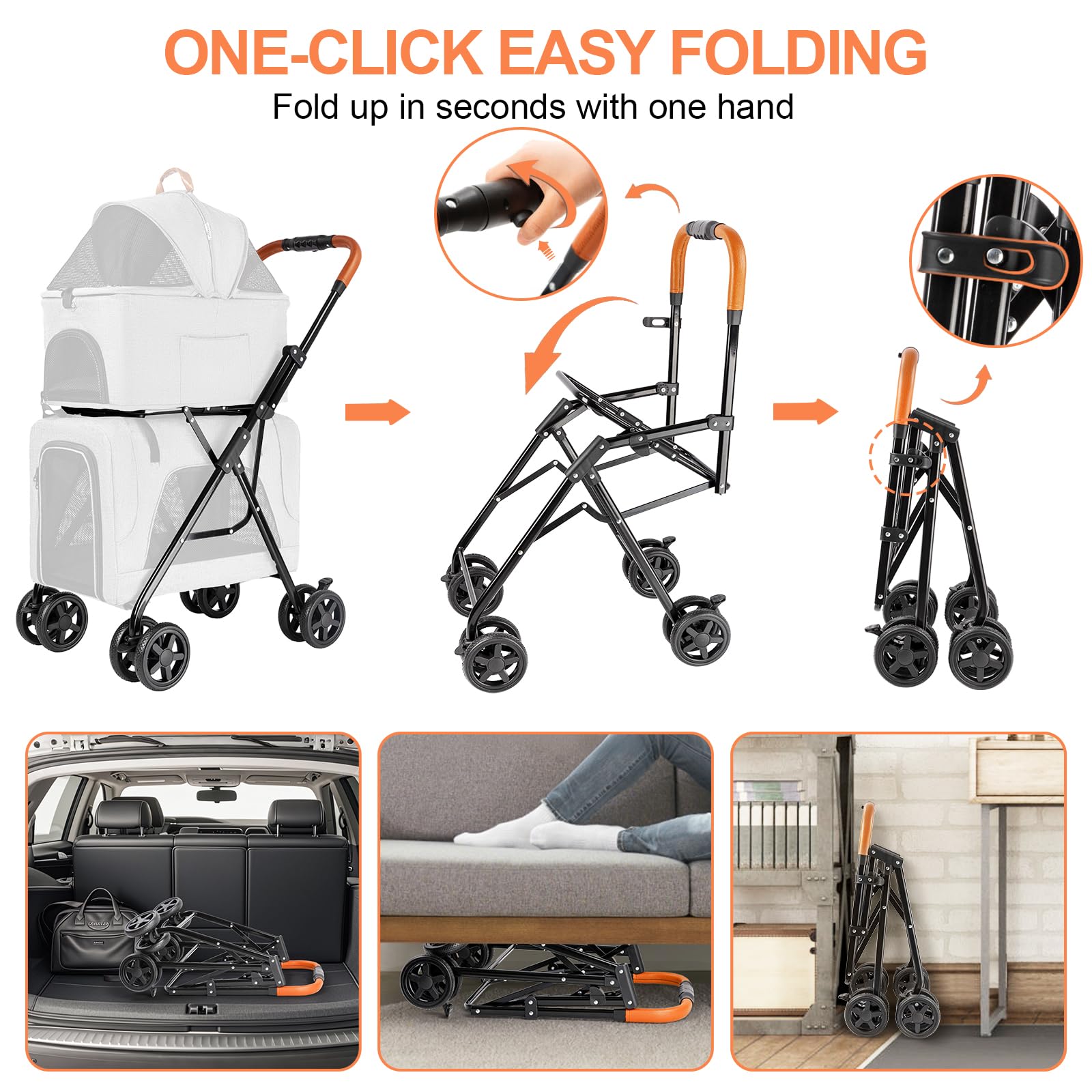 LPOTIUS double-pet-stroller-side-pocket keeps essentials within reach