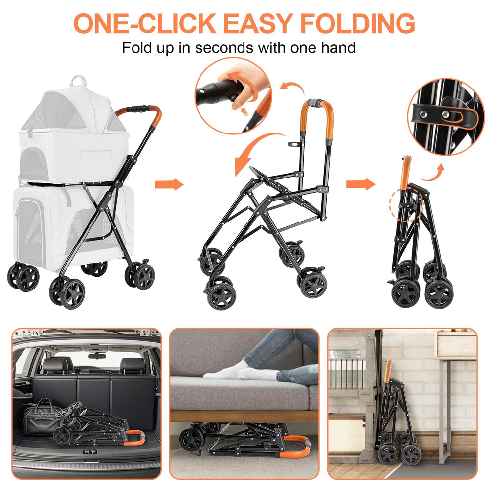 LPOTIUS double-pet-stroller-side-pocket keeps essentials within reach