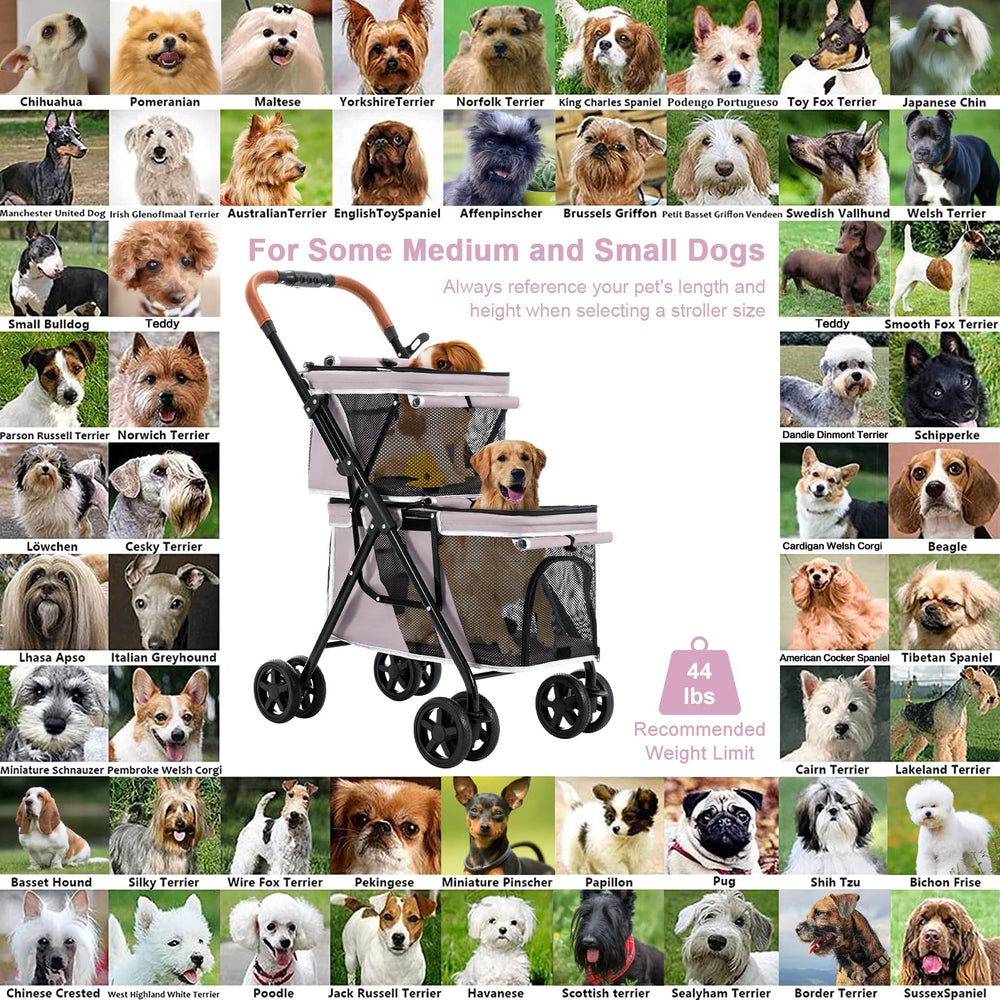 LPOTIUS Double Pet Stroller side-pocket for toys and essentials