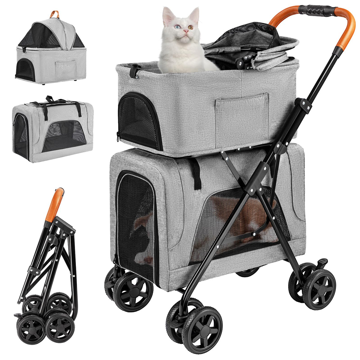 LPOTIUS double-pet-stroller twin-seats show roomy comfort for two pets on outings