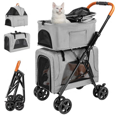 LPOTIUS double-pet-stroller twin-seats show roomy comfort for two pets on outings