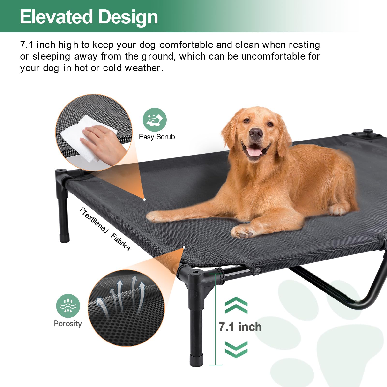LPOTIUS dog bed raises 7-inch ground clearance to stay dry.