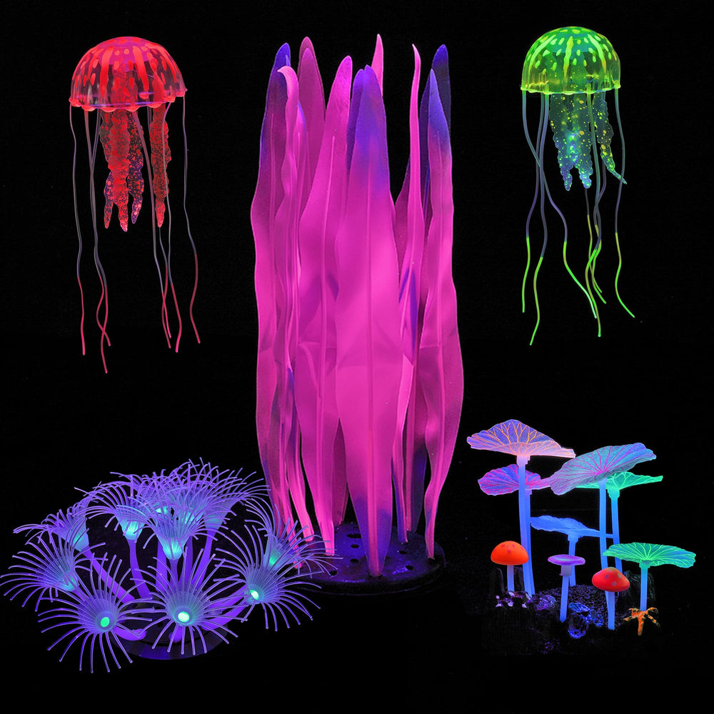 Lpraer glow aquarium decor-set offers cohesive theme and easy installation.