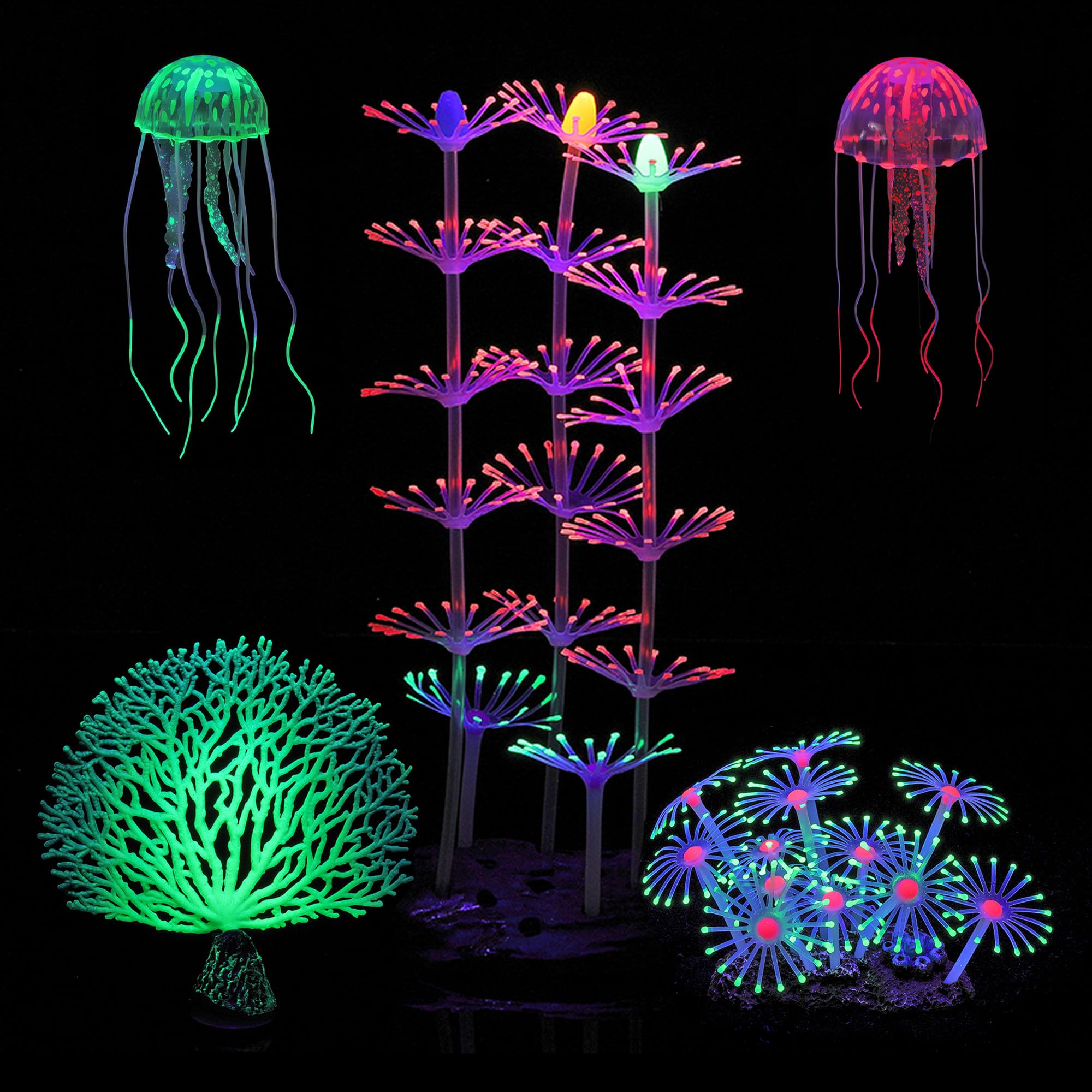 Lpraer glow aquarium decoration set provides a complete themed underwater scene.