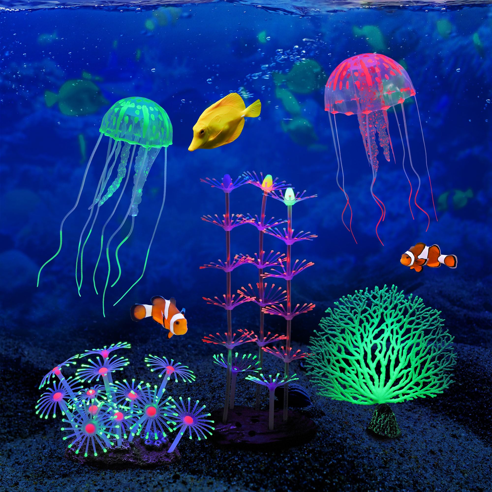 Lpraer glow large jellyfish brings dynamic movement under blue light.