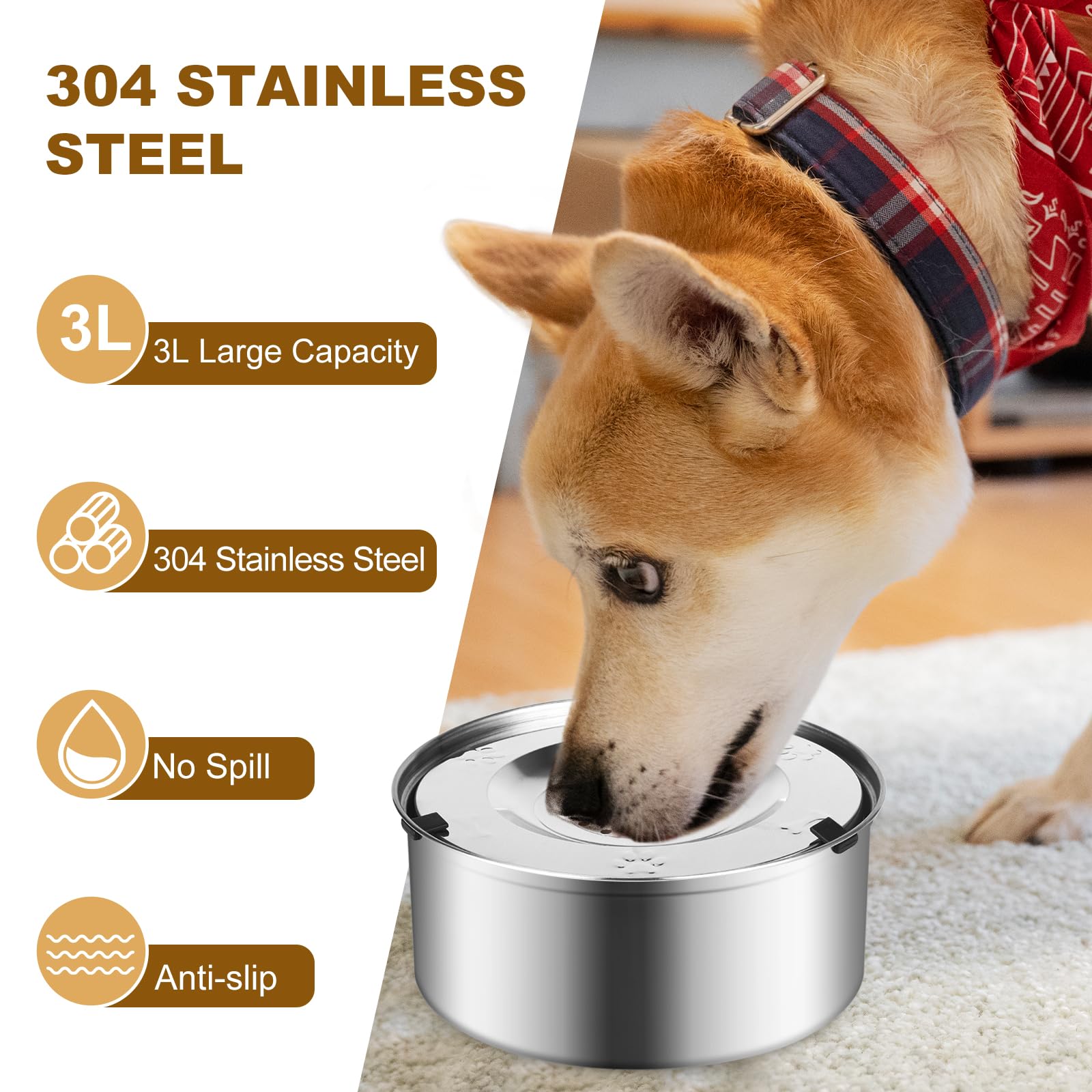 LQPBDFDC dog water bowl with dual silicone plugs reduces splash during drinking