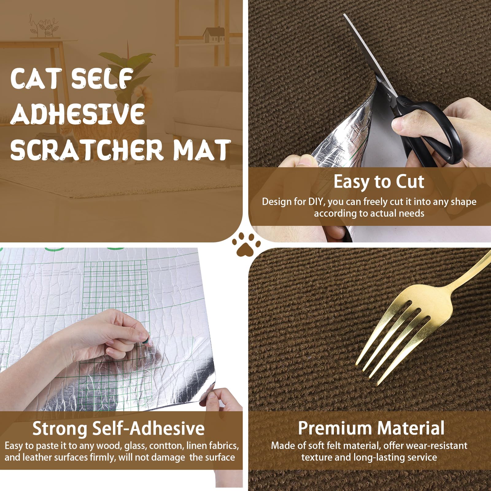 LSGCQ climbing cat scratcher mat adhesive back demonstrates easy peel-and-stick installation.