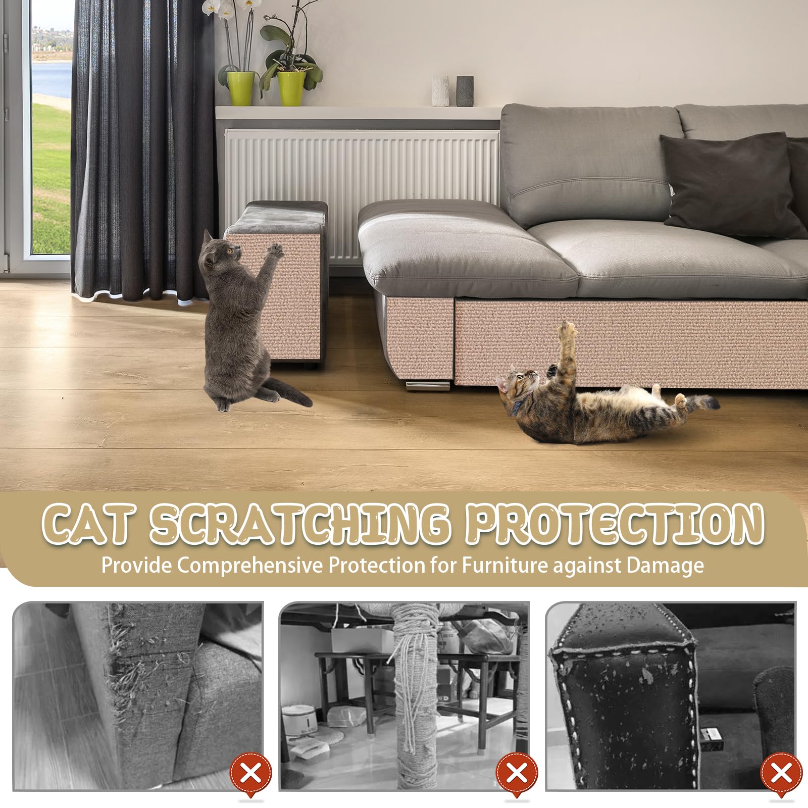 LSGCQ climbing cat scratcher mat beige closeup adhesive emphasizes strong grip.