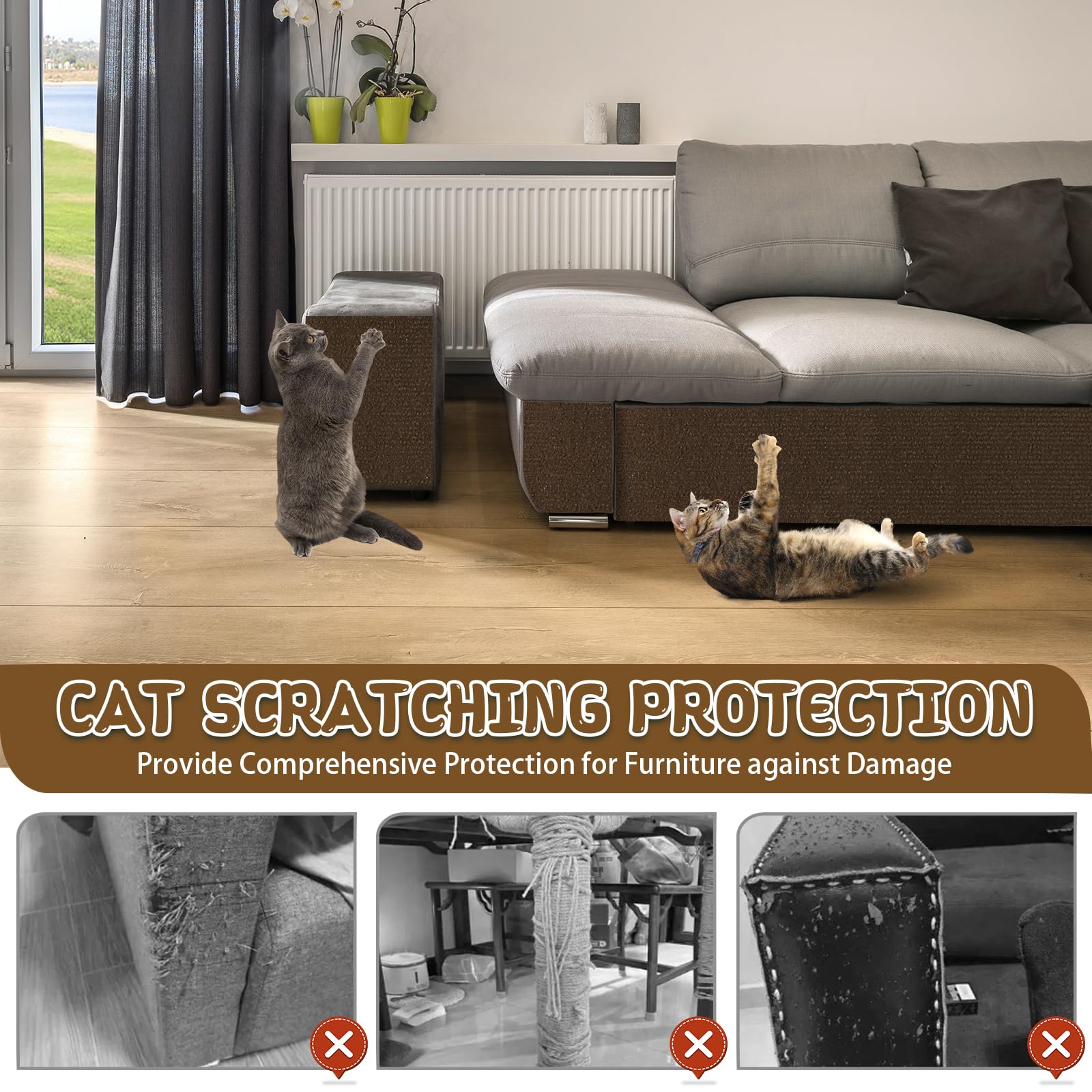 LSGCQ climbing cat scratcher mat mounted on cat tree highlights protective, furniture-friendly solution.