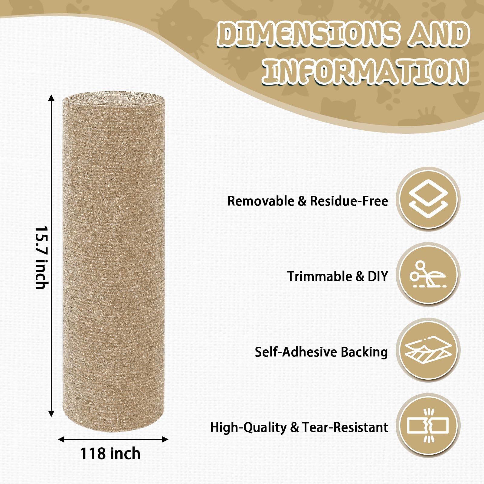 LSGCQ climbing cat scratcher mat self-adhesive back illustrates easy, residue-free mounting