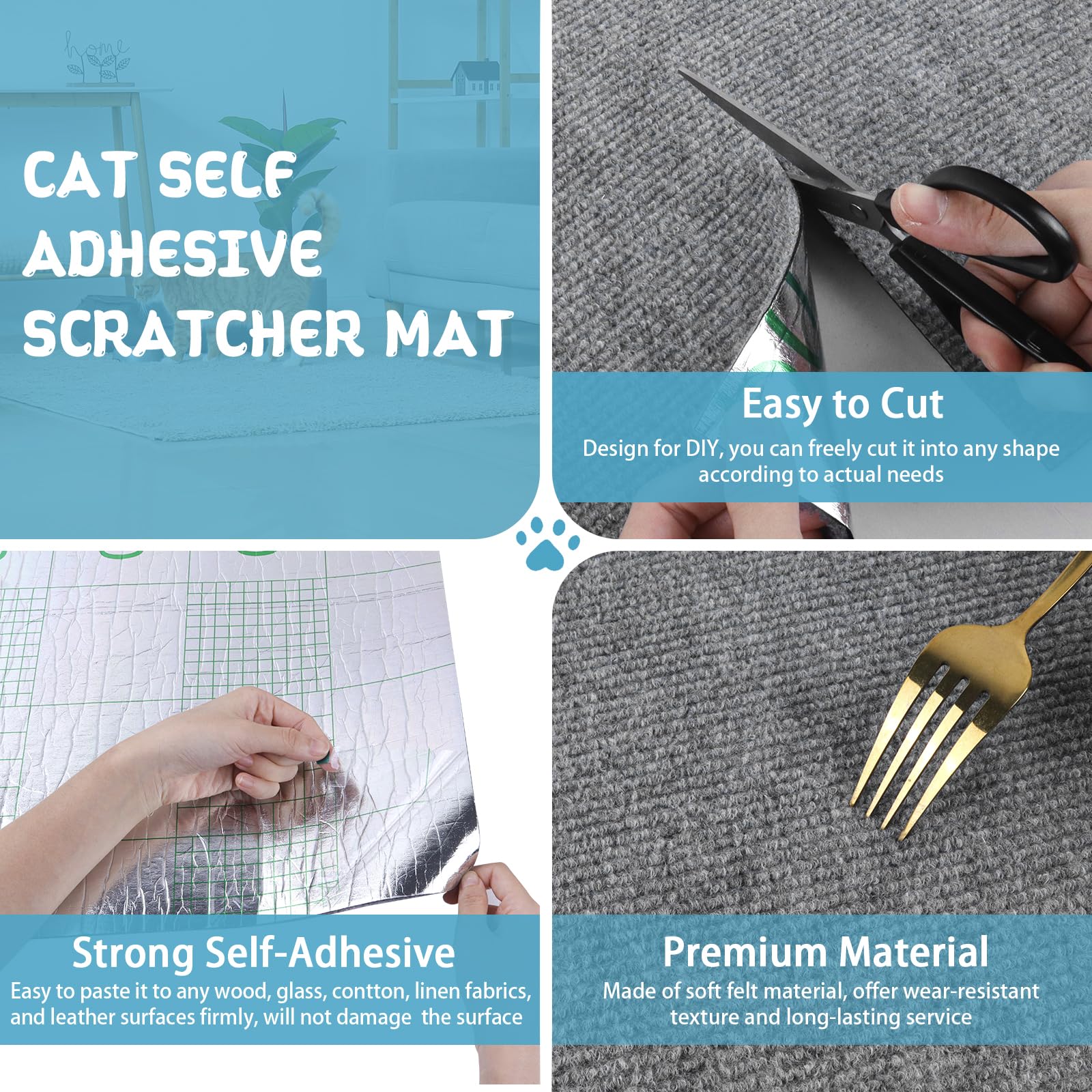 LSGCQ Climbing Cat Scratcher Mat trimmable edge with cutting lines for custom sizing