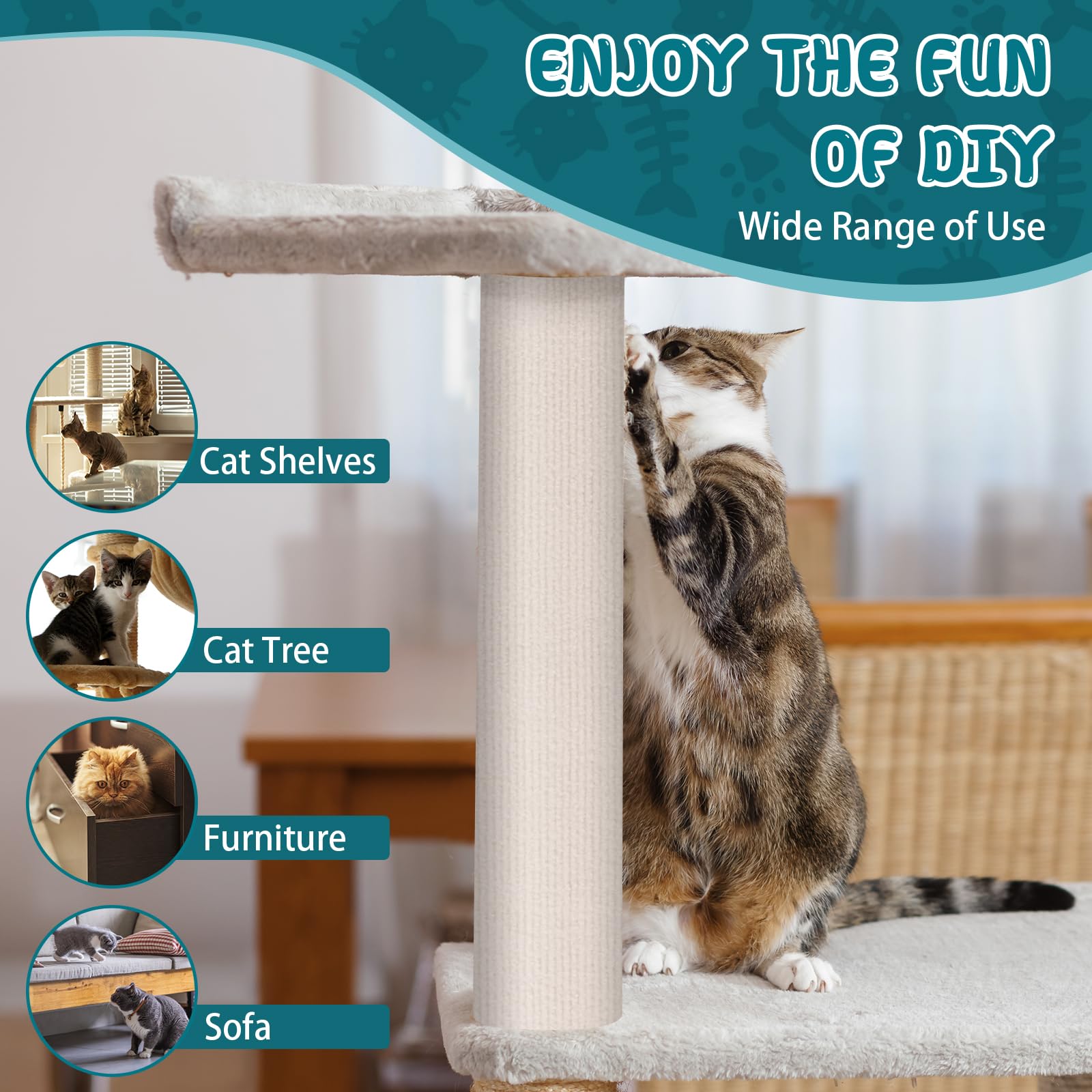LSGCQ cream white cat tree mat installed demonstrates durable wear resistance
