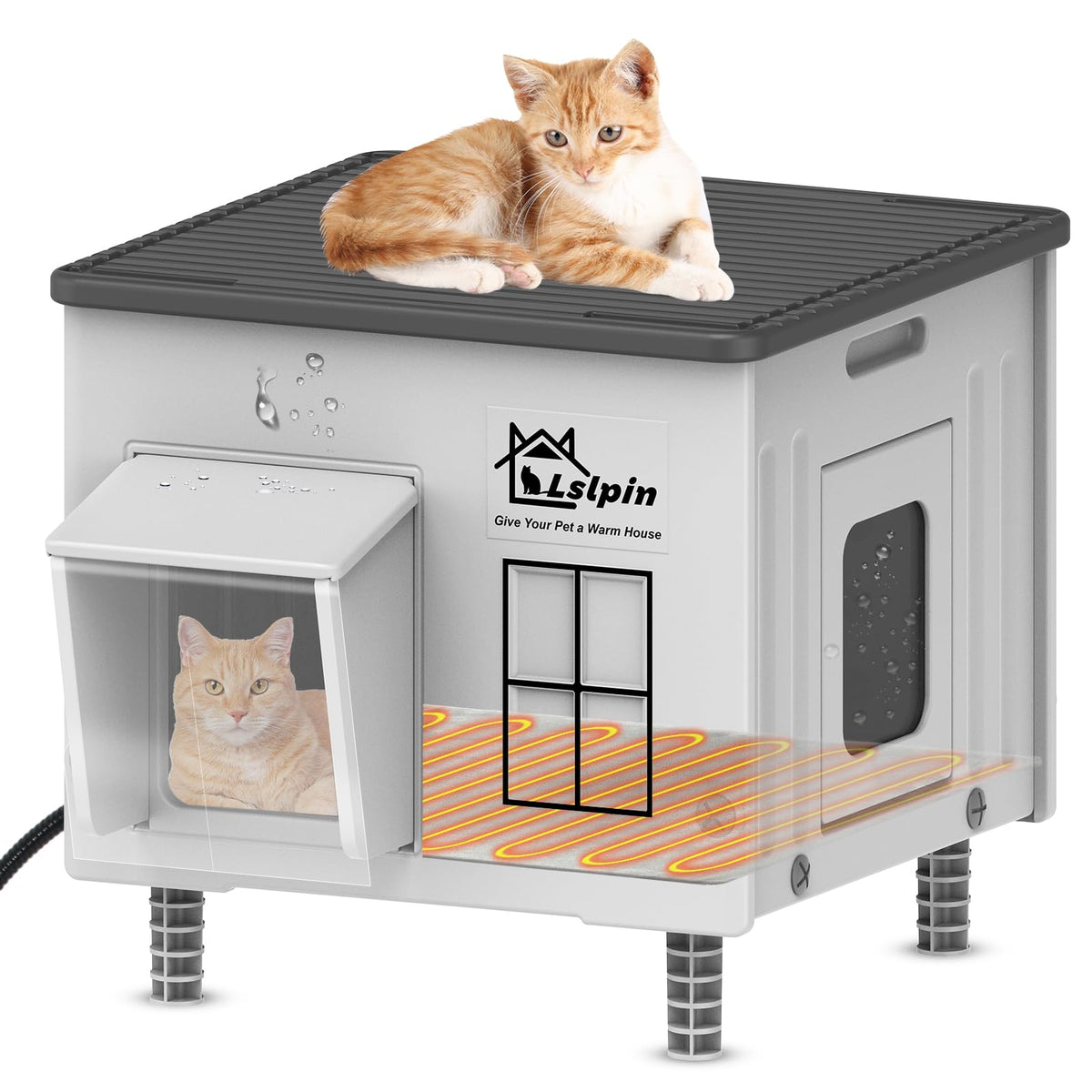 Lslpin indestructible heated cat house exterior shows weatherproof shell for outdoor warmth